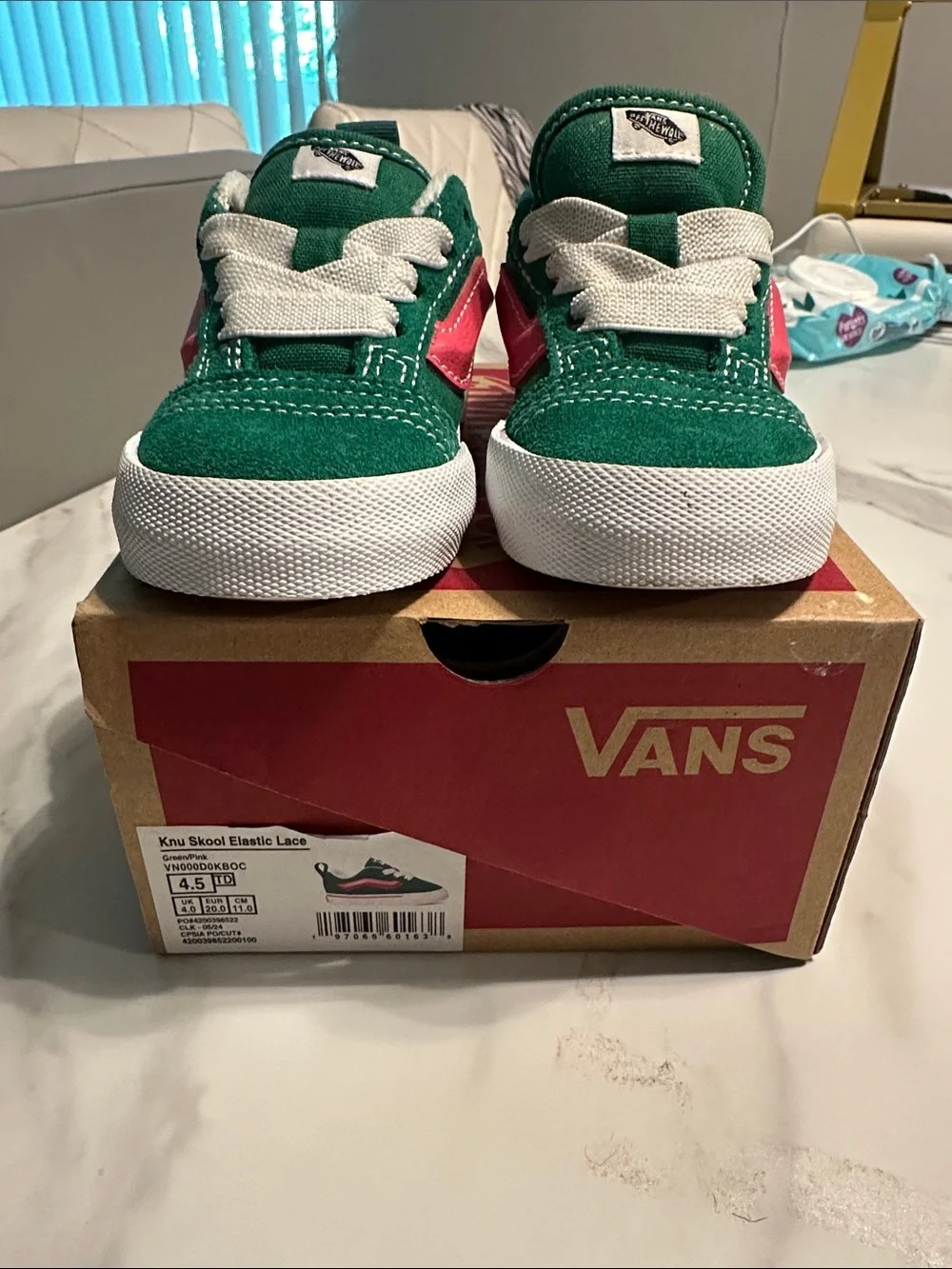 Vans Kids Green Canvas Sneakers with Pink Side Stripe